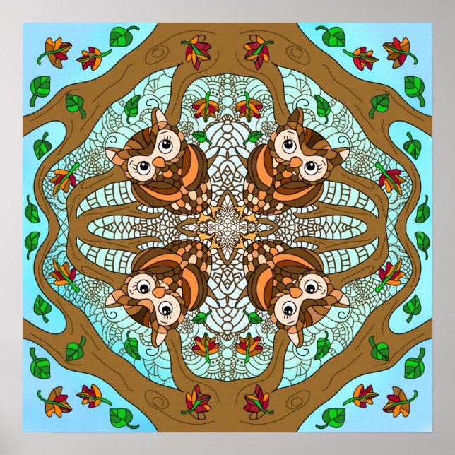 Obra de arte de la lechuza de mano Mandala (Frente)