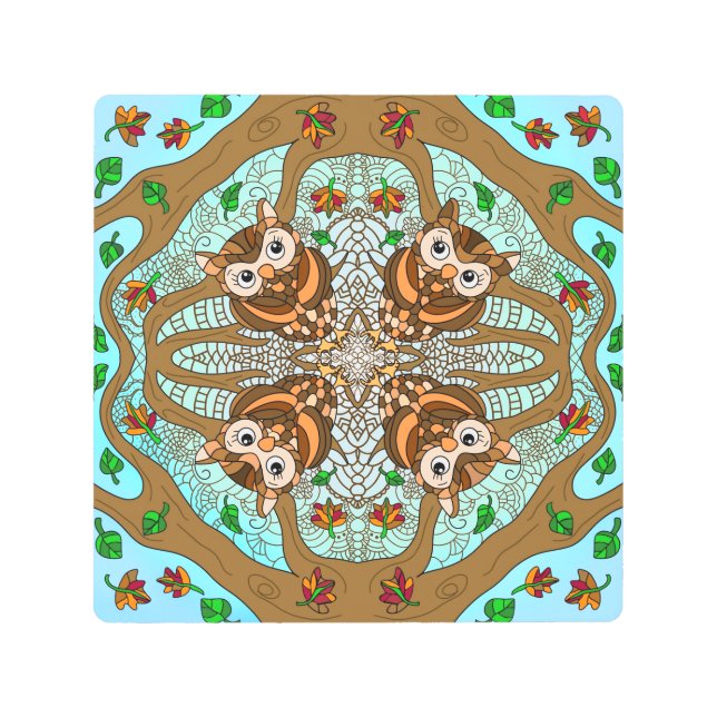 Obra de arte de la lechuza de mano Mandala (Anverso)