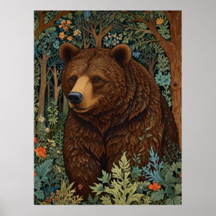 Obra de arte de oso marrón retro boho bosque