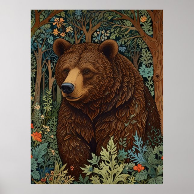 Obra de arte de oso marrón retro boho bosque (Frente)