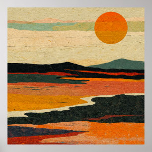 Obra de arte de paisaje abstracto con tonos cálido