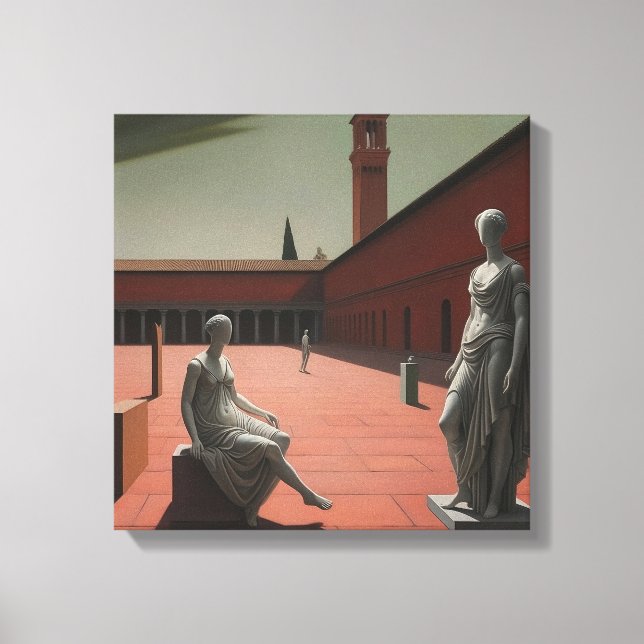 Obra de arte de tonos rojos metafísicos con estatu (Anverso)
