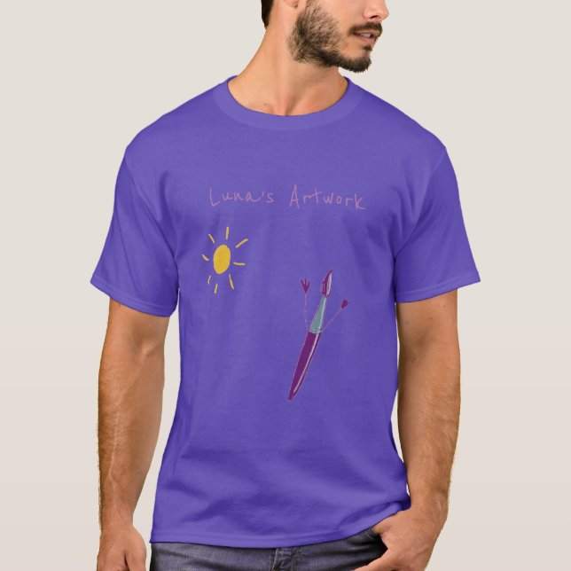 Obra de arte de tu hijo sobre una camiseta morada  (Anverso)