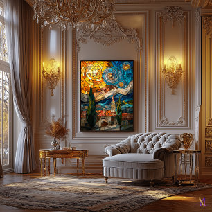 Obra de Arte en Mosaico de Vidrio Teñido Noche Est