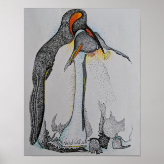 Obra de arte, pingüinos, abrazo, dibujo, arte