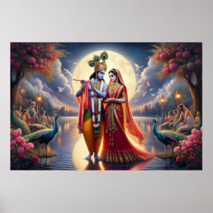 Obra de arte roja romántica Radha Krishna Amor ete