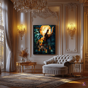 Obra de Arte Surrealista en Vidrio Pintado Mano de