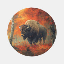 Obras de arte de bisontes en los bosques de otoño