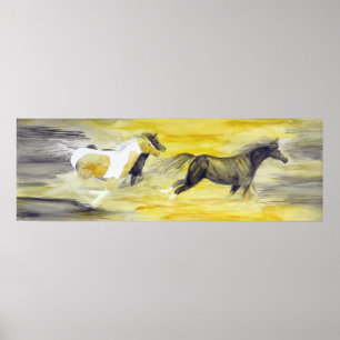 Obras de arte de caballos de color gris y amarillo