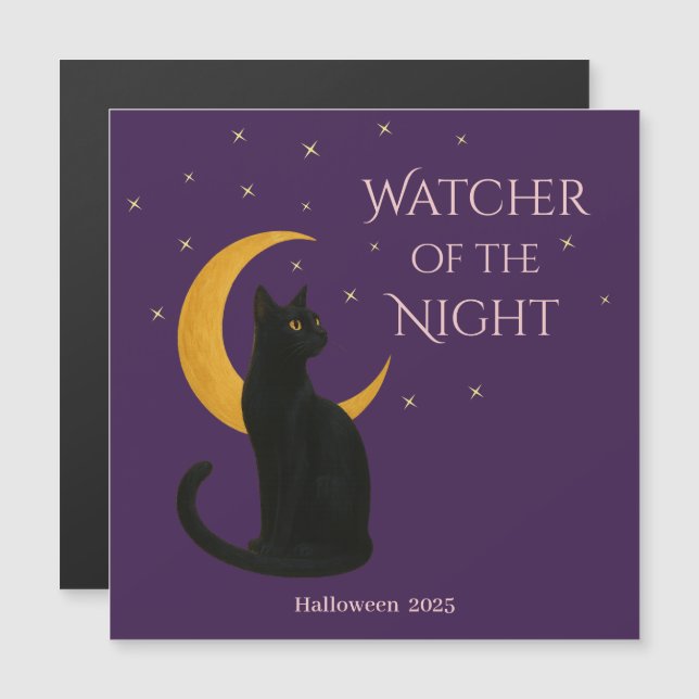 Observador de la noche - imán de gato negro de Hal (Anverso/Reverso)