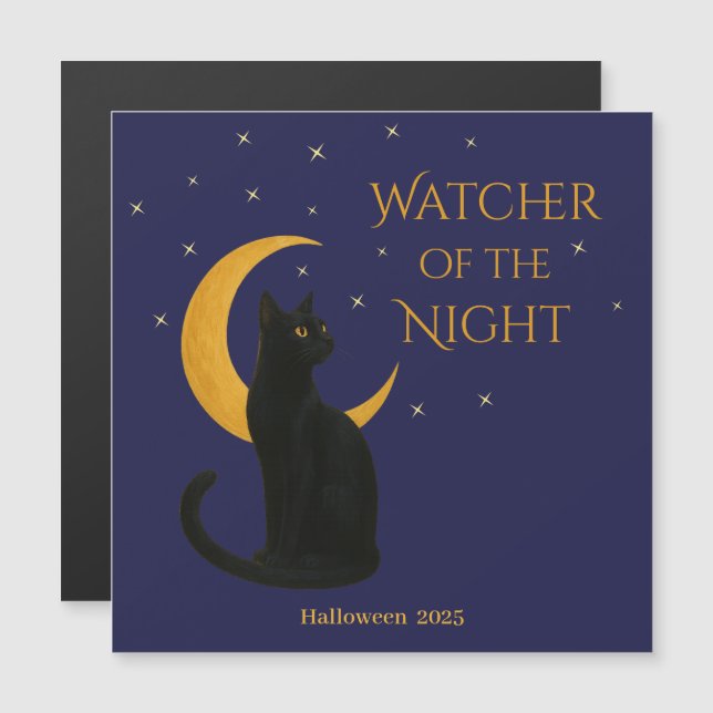 Observador de la noche - imán de gato negro de Hal (Anverso/Reverso)