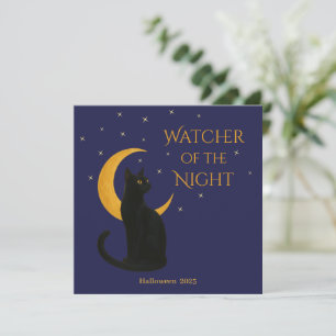 Observador de la noche - Tarjeta de gato negra de 