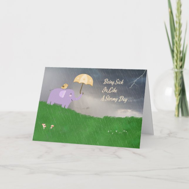 Obtén una tarjeta para niños con elefante y paragu (Anverso)