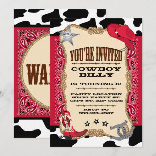 Occidente, cumpleaños de Cowboy, 5x7 invitación