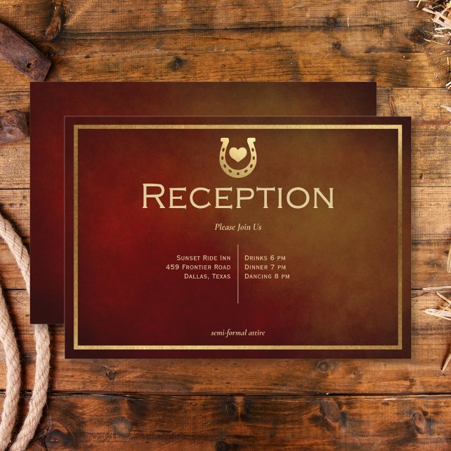 Occidente Rústico Herradura Borgoña y Recepción de (Western Rustic Horseshoe Burgundy & Gold Reception Enclosure Card)