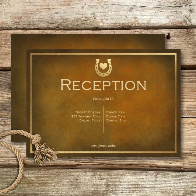 Occidente Rústico Herradura Marrón y Recepción de  (Western Rustic Horseshoe Brown & Gold Reception Enclosure Card)