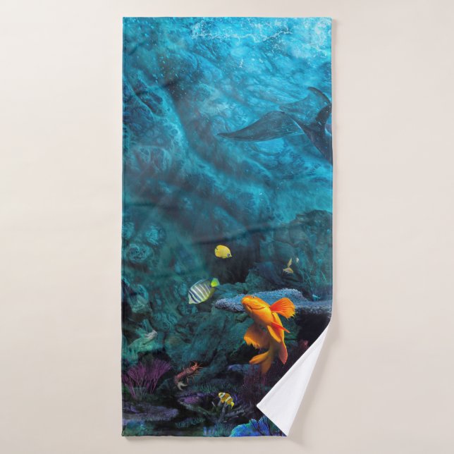 OCEÁN AZUL DE PESCADO naranja (Toalla de baño)