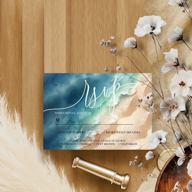 Ocean Beach Azul Acuarela Elegante RSVP (Subido por el creador)