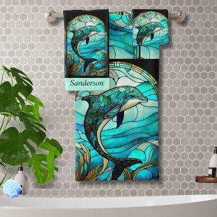 Ocean Beach House Blue Dolphin Faux Semental Glass