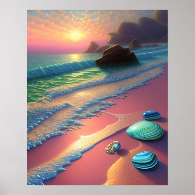 Ocean Beach Scene Seashells Fantasma Arte (Frente)
