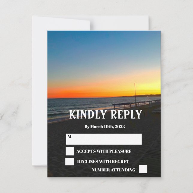 Ocean Beach Tropical Coastal Sunset Wedding RSVP (Anverso)