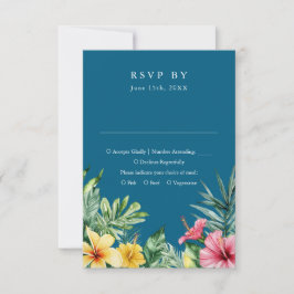 Ocean Blue Watercolor Tropical Floral Wedding RSVP