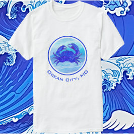 Ocean City, MD Blue Crab y camiseta con olas