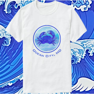 Ocean City, MD Blue Crab y camiseta con olas