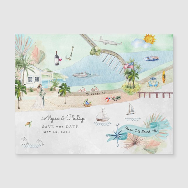 Ocean Isle Beach | Mapa ilustrado de Carolina del  (Anverso)