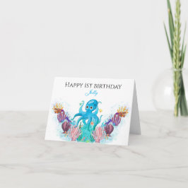 Ocean Sea Octopus baby boy tarjeta de cumpleaños f