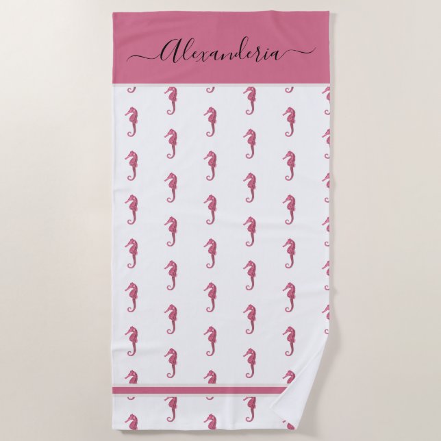 Ocean Seahorse Tropical Preppy Pink Beach Toalla (Anverso)