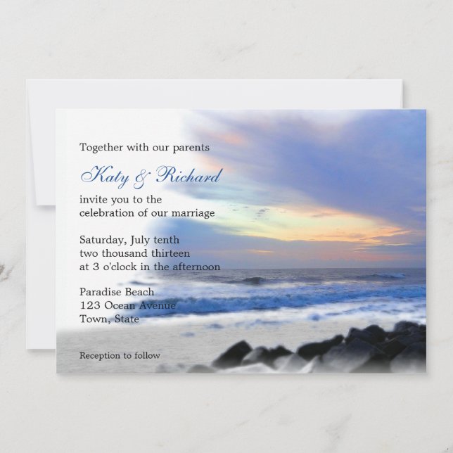 Ocean Sunset en las invitaciones a la boda de la p (Anverso)