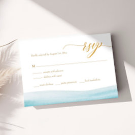 Ocean Watercolor Gold Script Beach Wedding RSVP