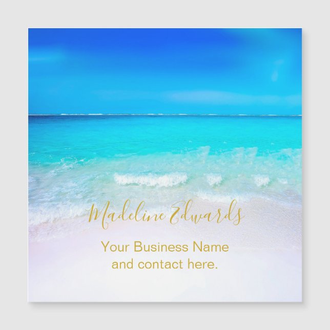 Ocean Wave Beach Gold Magnet Business Card (Anverso)
