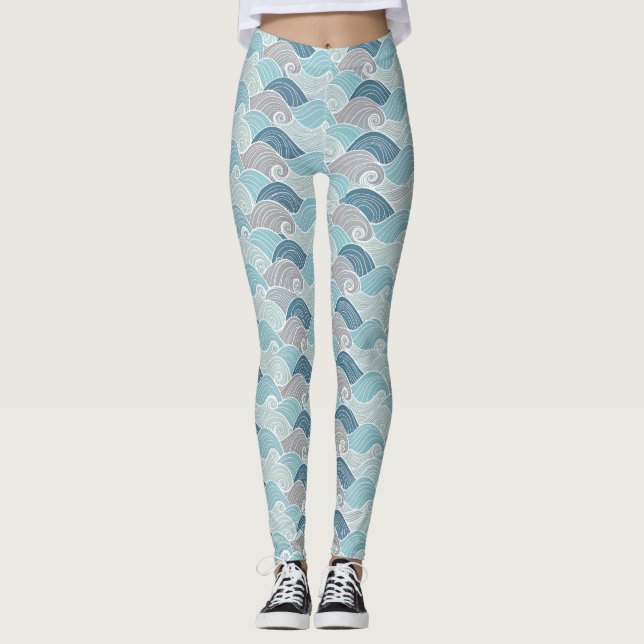 Ocean Wave Blue Grey Leggings (Anverso)