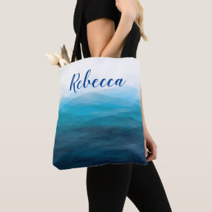 Ocean Waves Beach acuarela Bolsa de Tote, Turquesa