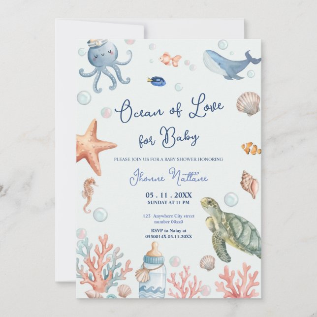 Océano de amor para invitación de baby shower de p (Anverso)