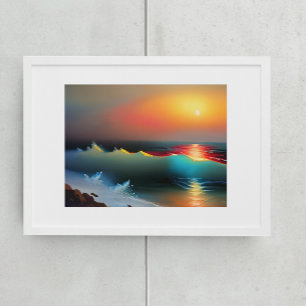 Océano y puesta de sol etéreos Arte de IA