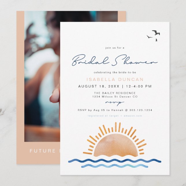OCEANSIDE Beach Tropical Bridal Ducha Invitación (Anverso / Reverso)