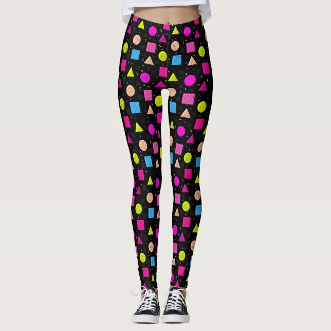 Ochenteras Leggings Negras de Estilo Retro Neon (Anverso)