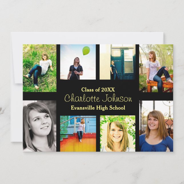 Ocho/Nueve fotos en negro - Grad Invitación (Anverso)