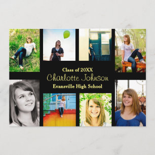 Ocho/Nueve fotos en negro - Grad Invitación