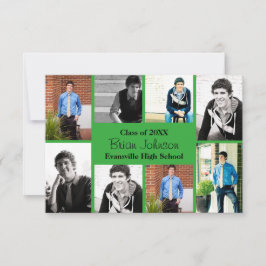 Ocho/nueve fotos verde - Invitación 3x5 de grado