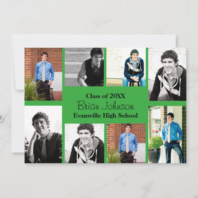 Ocho/Nueve fotos verdes - Invitación de grados (Anverso)