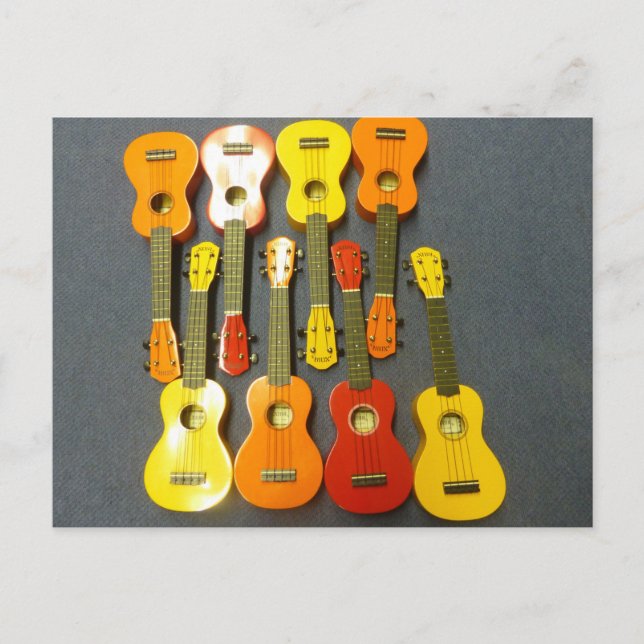 Ocho Tarjetas Postales de Ukuleles Naranja Amarill (Anverso)