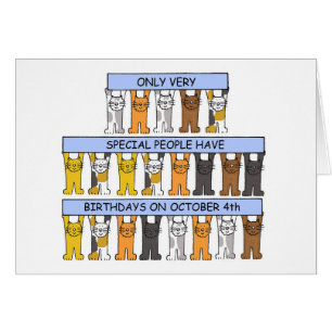 October 4th Birthday Cute Cartoon Cats