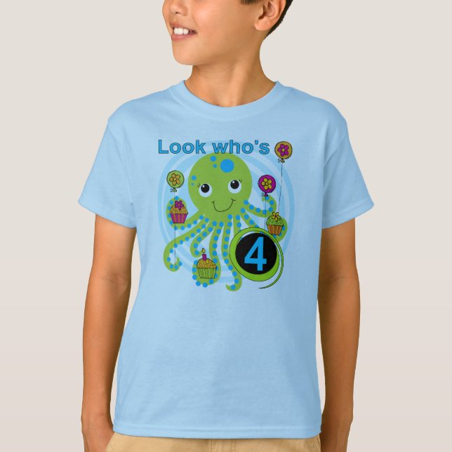 Octopus 4º cumpleaños camisetas y regalos de T (Anverso)