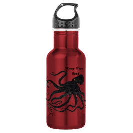 Octopus 6 Black On Red - 18 oz. Botella de agua