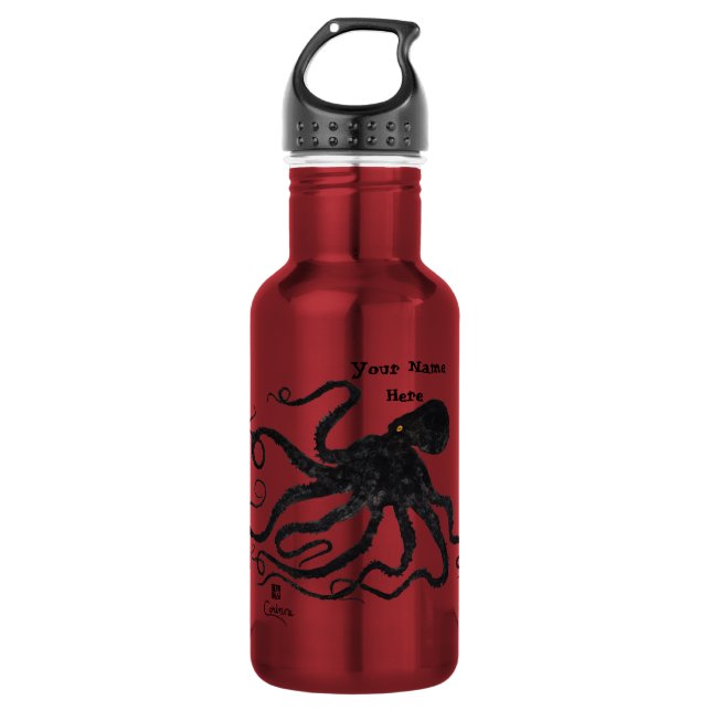 Octopus 6 Black On Red - 18 oz. Botella de agua (Anverso)