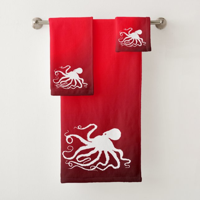 Octopus 6 en rojo - Set de toallas de baño (In situ)